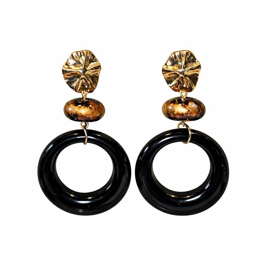 Helen Kahverengi Ahşap Boncuklu ve Halka Detaylı Sallantılı Küpe